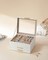 Jewelry Box Organizer with Glass Lid, 3-Layer Jewelry Storage, with 2 Drawers, Modern Style, 8 x 9.1 x 5.3 Inches, Cloud White and Gold Color UJBC239WT